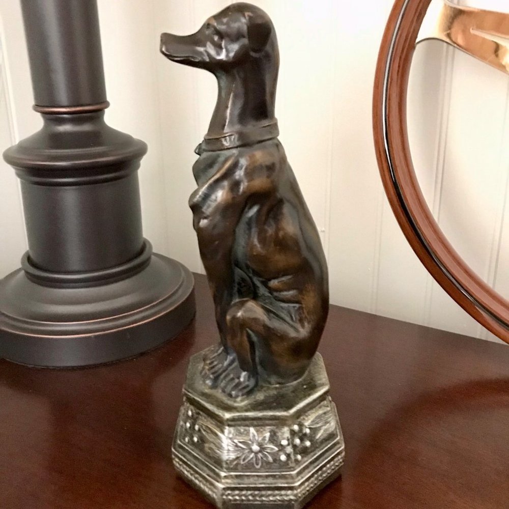 ANTIQUE ~ Vintage Aged Bronze Greyhound Whippet Dog 1940's